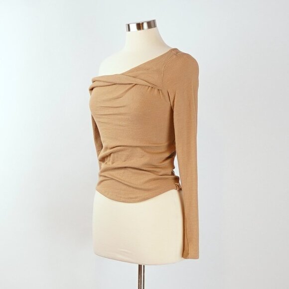 Free People Addie Layering Top in Winter Wheat Long Sleeve One Shoulder - Small - Picture 2 of 6